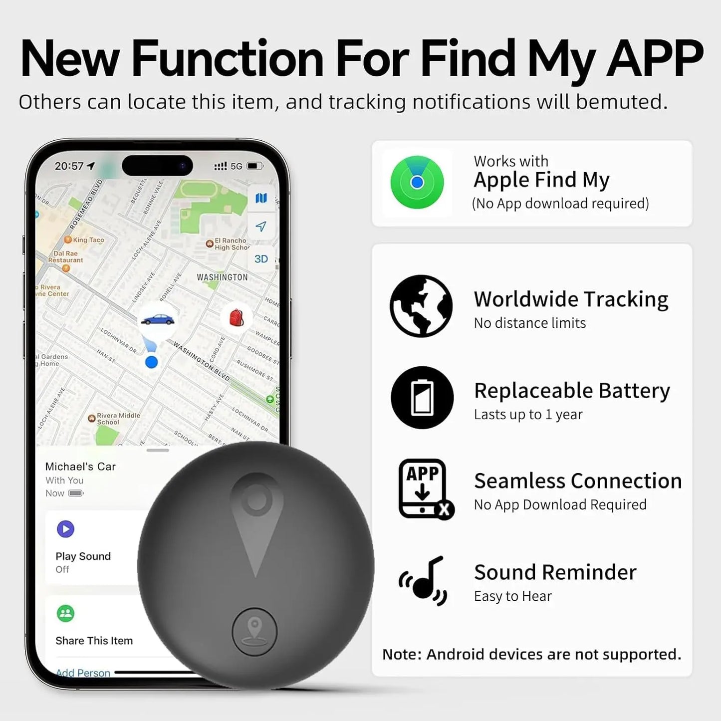GPS for Dogs, Smart Collar with Real-Time Location - Pet Location with Holder, No Monthly Fee/No SIM Card, Works with iOS Find M