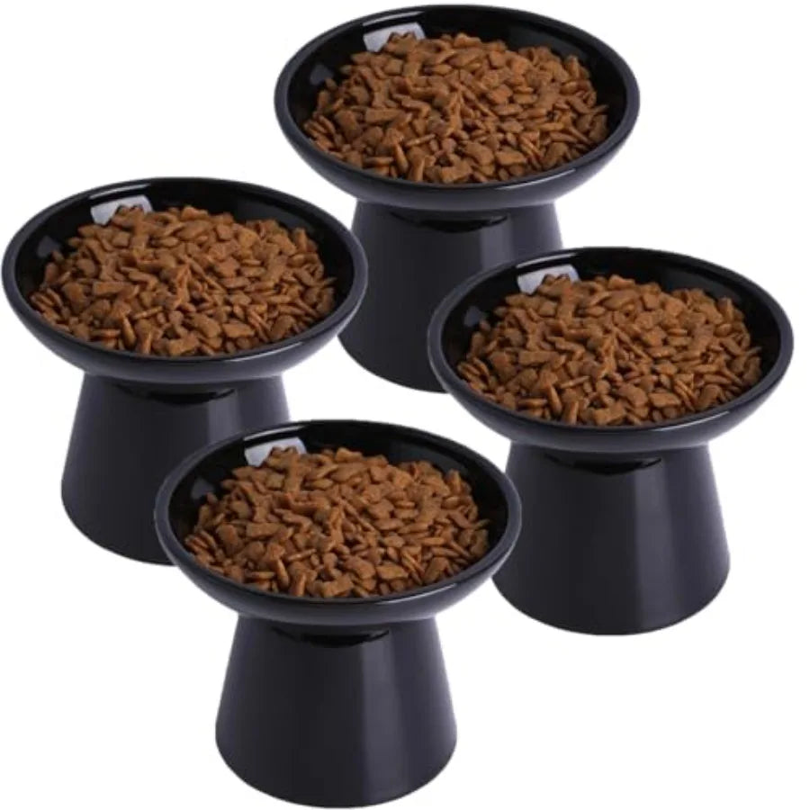 6.2 Inch Extra Wide Elevated Ceramic Cat Bowls, Food and Water Bowl Set for Elder Big Cats Small Dogs, Raised Design for Pet Ea