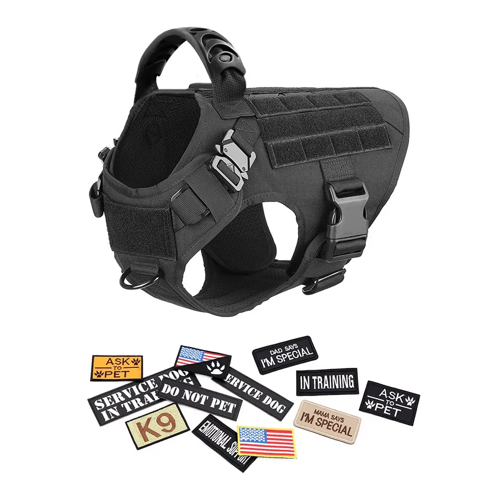 Military Large Dog Harness Collar Leash Bags Patches Set Pet Malinois Training Vests Tactical Dogs Harnesses Accessories