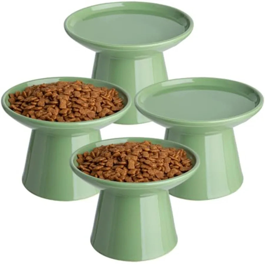 6.2 Inch Extra Wide Elevated Ceramic Cat Bowls, Food and Water Bowl Set for Elder Big Cats Small Dogs, Raised Design for Pet Ea