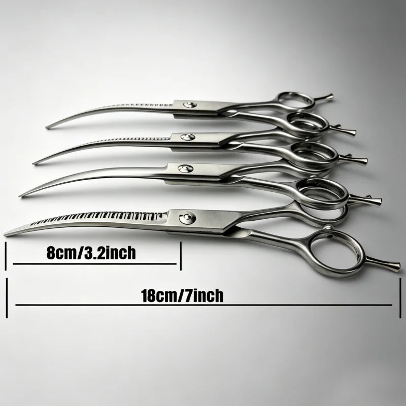 Wingsbro 7'' Curved Chunkers Shears Curved Thinning Shears Stainless Steel Dog Grooming Cat Curved Scissors Light Weight Special