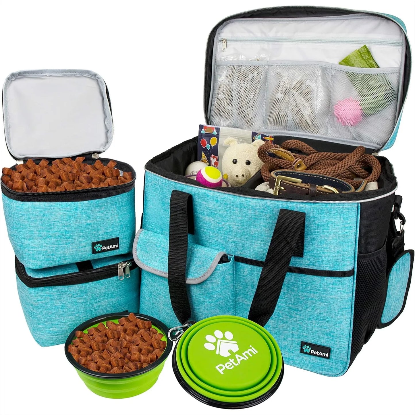 Pet Travel Bag Organizer for Dog & Cat, Large Diaper Bag with Food Container and Bowls, Perfect for Camping