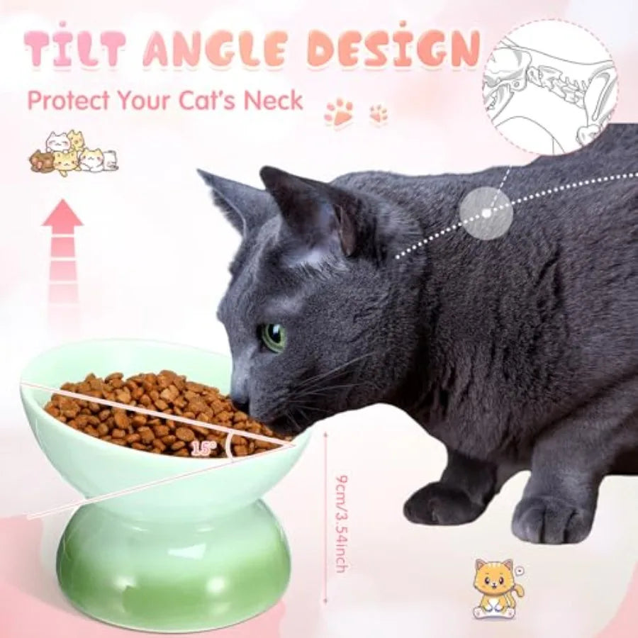 4 Pcs Ceramic Raised Cat Food Bowls Elevated Tilted Dish Anti Vomiting Food or Water Bowls Pet Supplies