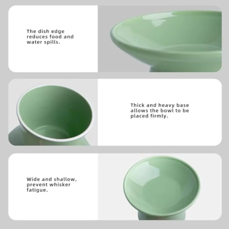 6.2 Inch Extra Wide Elevated Ceramic Cat Bowls, Food and Water Bowl Set for Elder Big Cats Small Dogs, Raised Design for Pet Ea