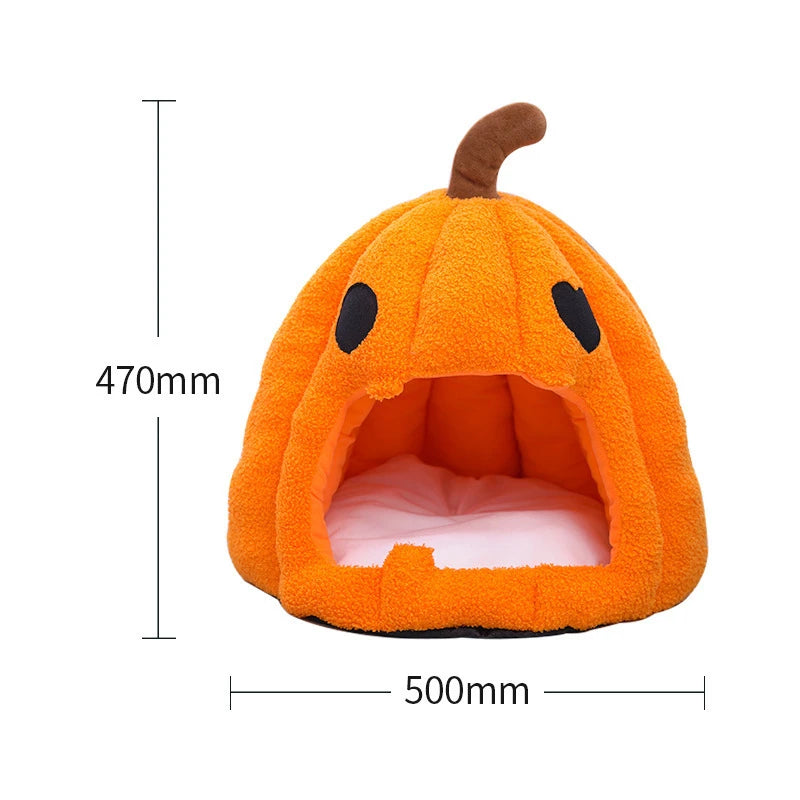 Autumn and Winter Warm Cat House Bed Cat and Dog House Pet Mat Pet Cave for Small Medium Dogs CatsHalloween Pumpkin Pet House