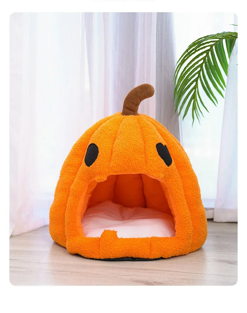 Autumn and Winter Warm Cat House Bed Cat and Dog House Pet Mat Pet Cave for Small Medium Dogs CatsHalloween Pumpkin Pet House