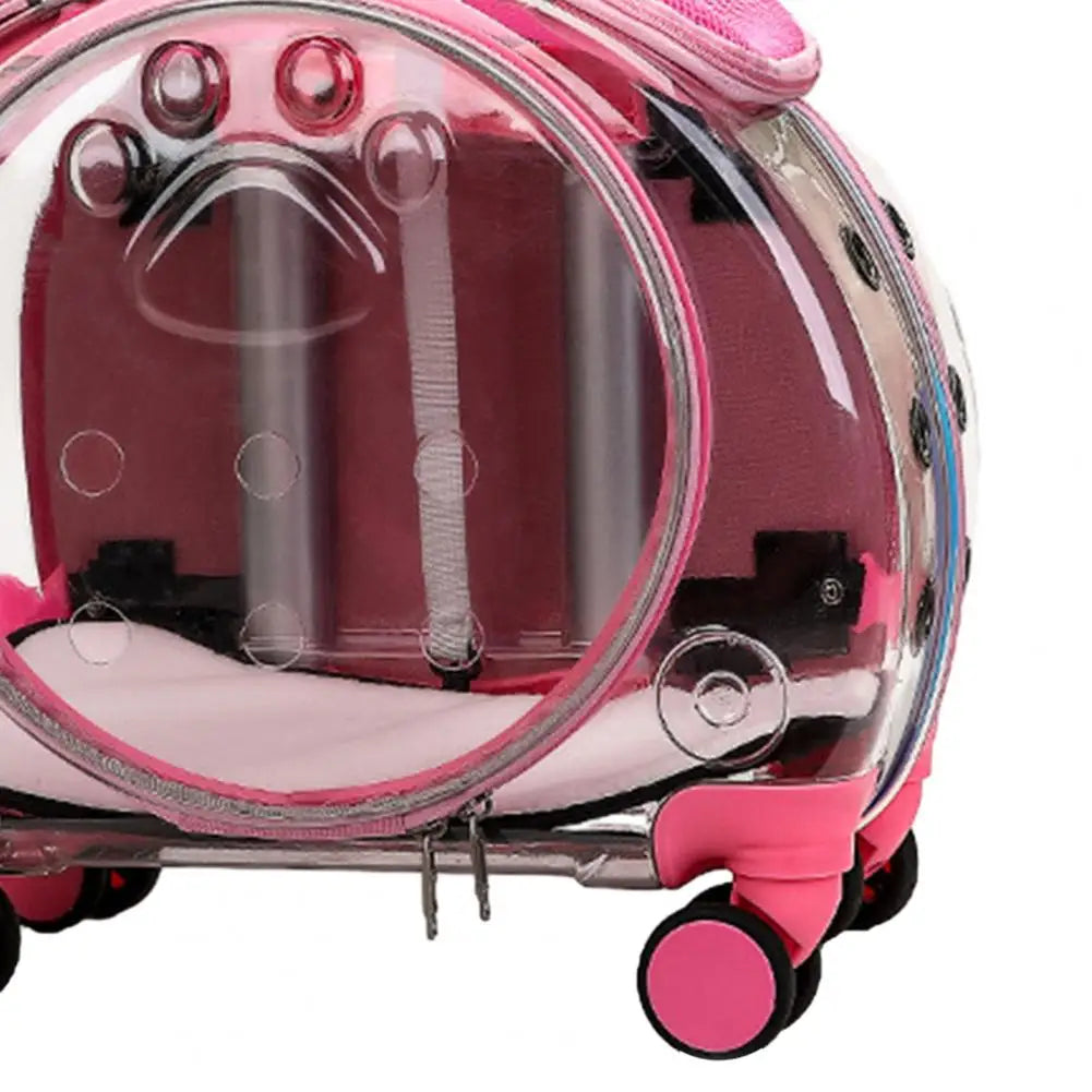 Pet Trolley Case, Portable Transparent Cat Bag Multifunctional Pet Backpack, Pink Outing Bag Pet Carrier
