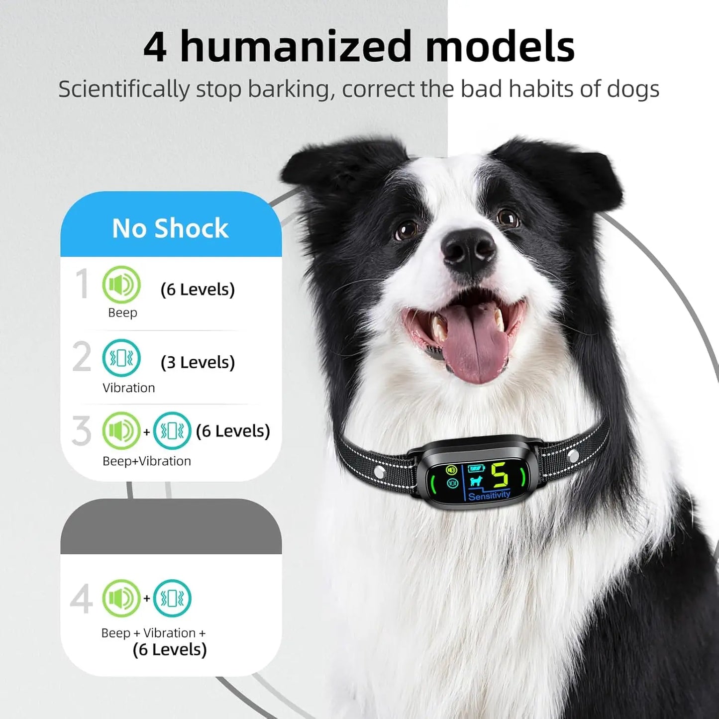 Dog Bark Collar, Rechargeable Smart Collar, Anti Barking Training Collar with 5 Adjustable Sensitivity Beep Vibration, Bark Coll