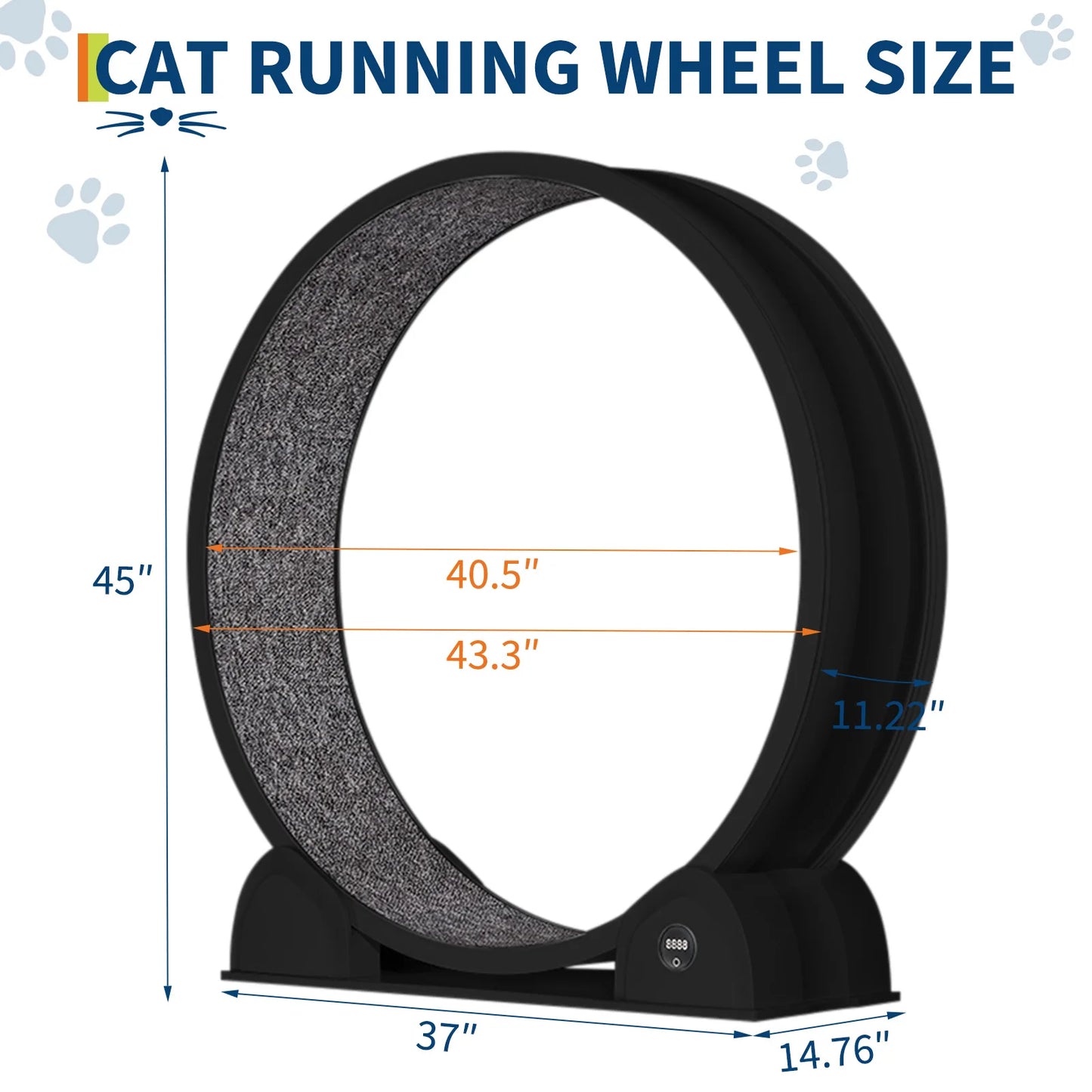 Cat Exercise Wheel Large 114cm Super Quiet Running Wheel with Pedometer & Removable Mat for Fitness, Weight Loss, Training