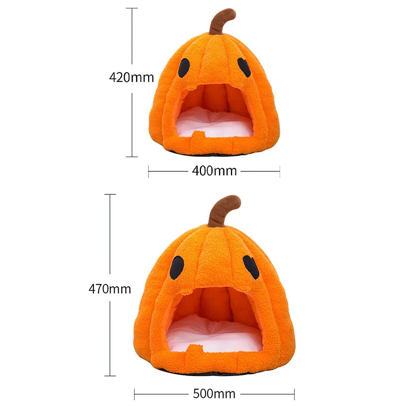Autumn and Winter Warm Cat House Bed Cat and Dog House Pet Mat Pet Cave for Small Medium Dogs CatsHalloween Pumpkin Pet House