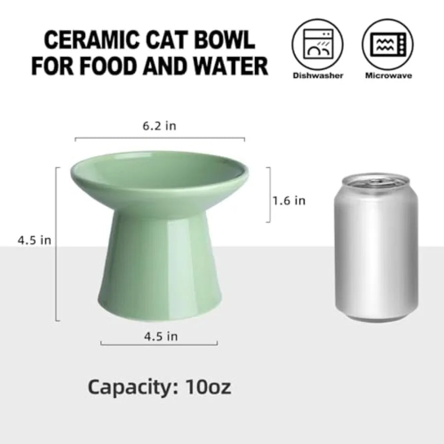 6.2 Inch Extra Wide Elevated Ceramic Cat Bowls, Food and Water Bowl Set for Elder Big Cats Small Dogs, Raised Design for Pet Ea