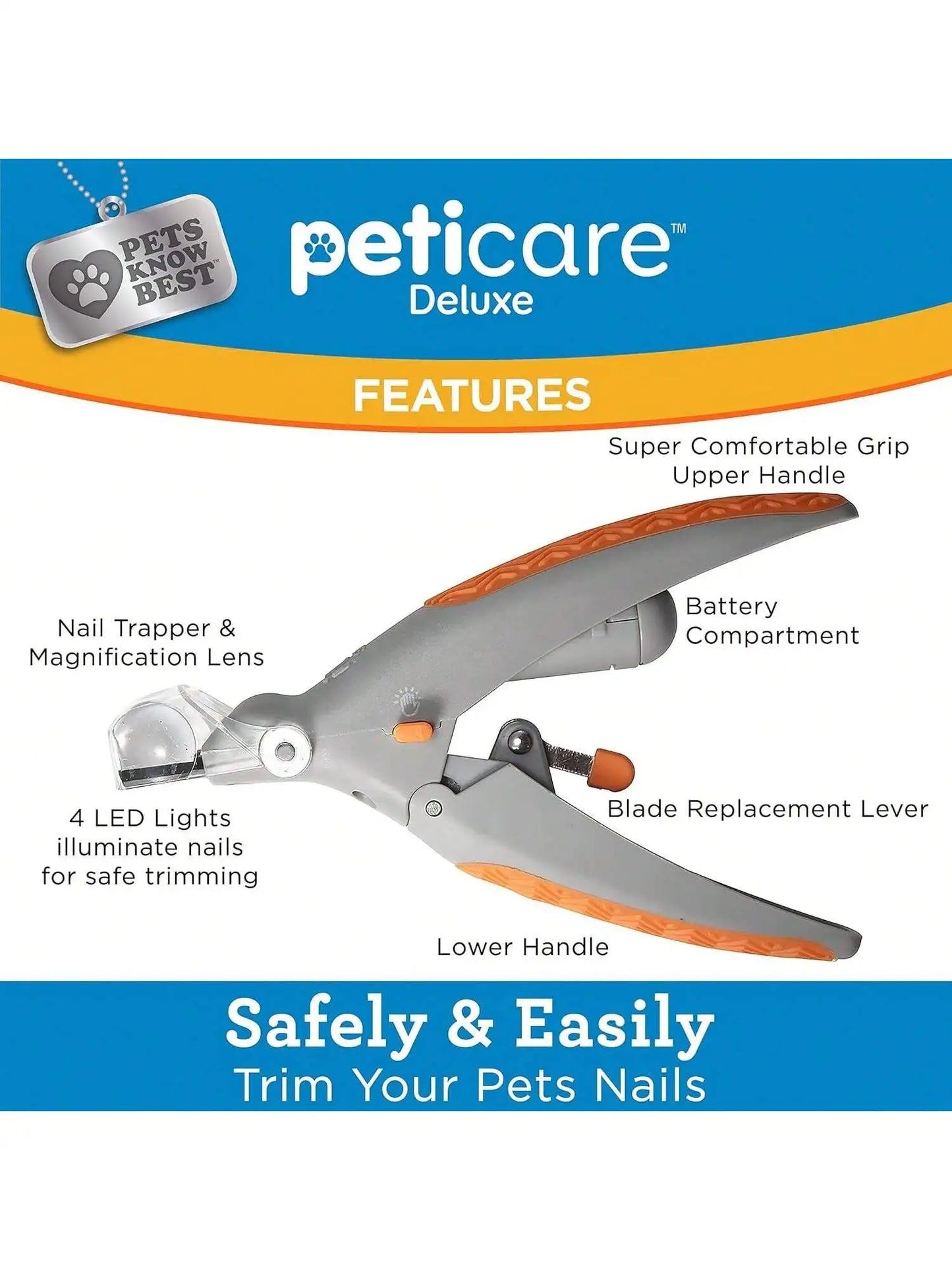 Omnliy LED Pet Nail Clipper for Dogs & Cats, 5X Magnification, Nail Trapper, Sharp Steel Blades, Quick Trimming