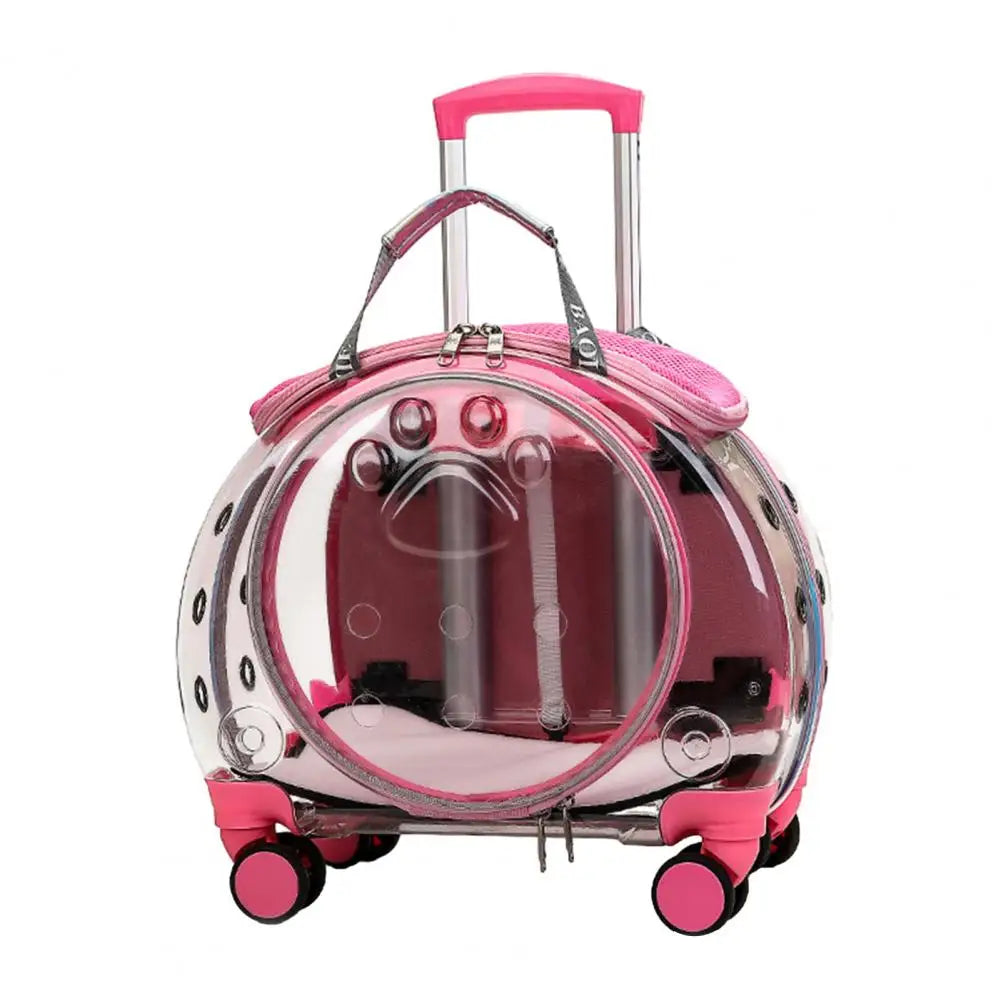 Pet Trolley Case, Portable Transparent Cat Bag Multifunctional Pet Backpack, Pink Outing Bag Pet Carrier