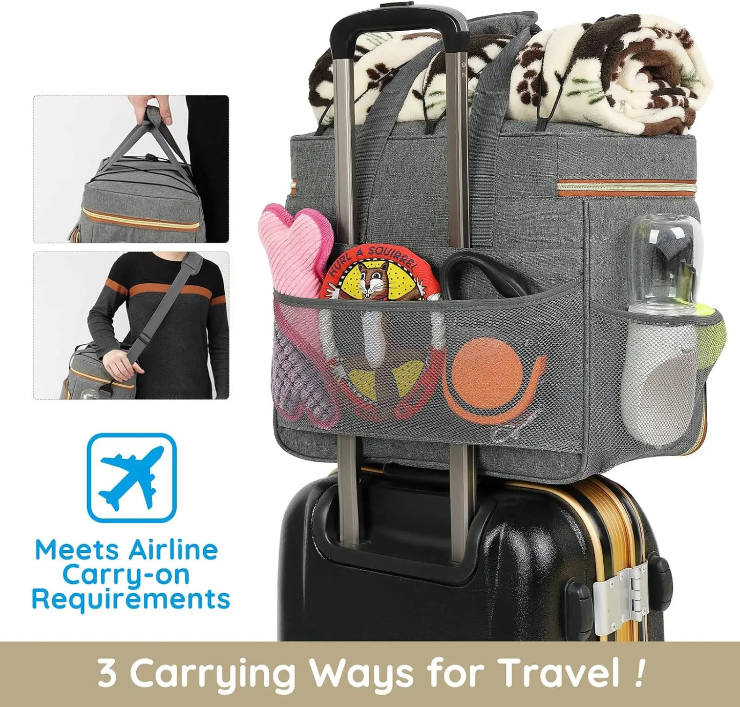 Dog Travel Bag with Multi-Function Pockets, 35L Pet Diaper Bag for Overnight Travel, Week Away, Road Trip, Camping