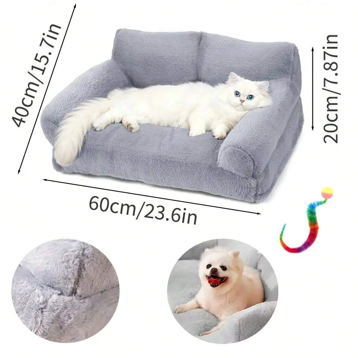 Cozy Plush Dog Sofa Bed for Medium Dogs and Cats, Raised Edge Washable Pet Couch with Non-Slip Bottom for Indoor Lounging