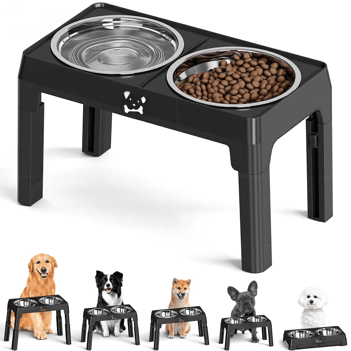 Elevated Dog Bowls - 5 Heights Adjustable Raised Dog Food Bowls with 2 Stainless Steel for Small Medium Large Dogs Cats