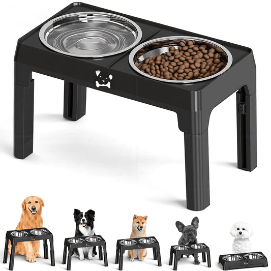 Elevated Dog Bowls - 5 Heights Adjustable Raised Dog Food Bowls with 2 Stainless Steel for Small Medium Large Dogs Cats