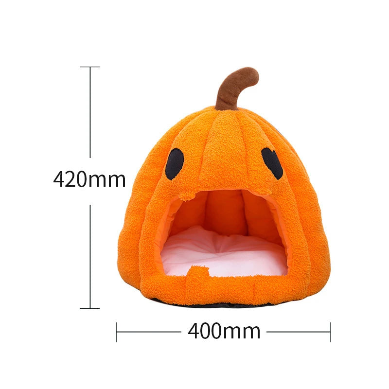 Autumn and Winter Warm Cat House Bed Cat and Dog House Pet Mat Pet Cave for Small Medium Dogs CatsHalloween Pumpkin Pet House