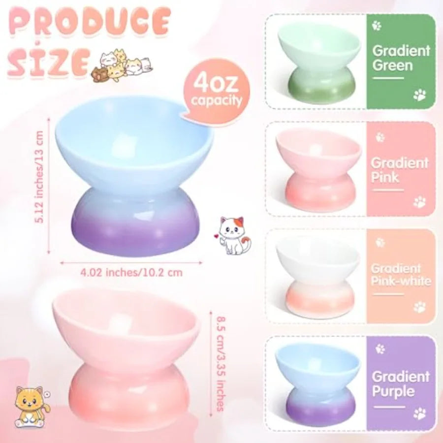 4 Pcs Ceramic Raised Cat Food Bowls Elevated Tilted Dish Anti Vomiting Food or Water Bowls Pet Supplies