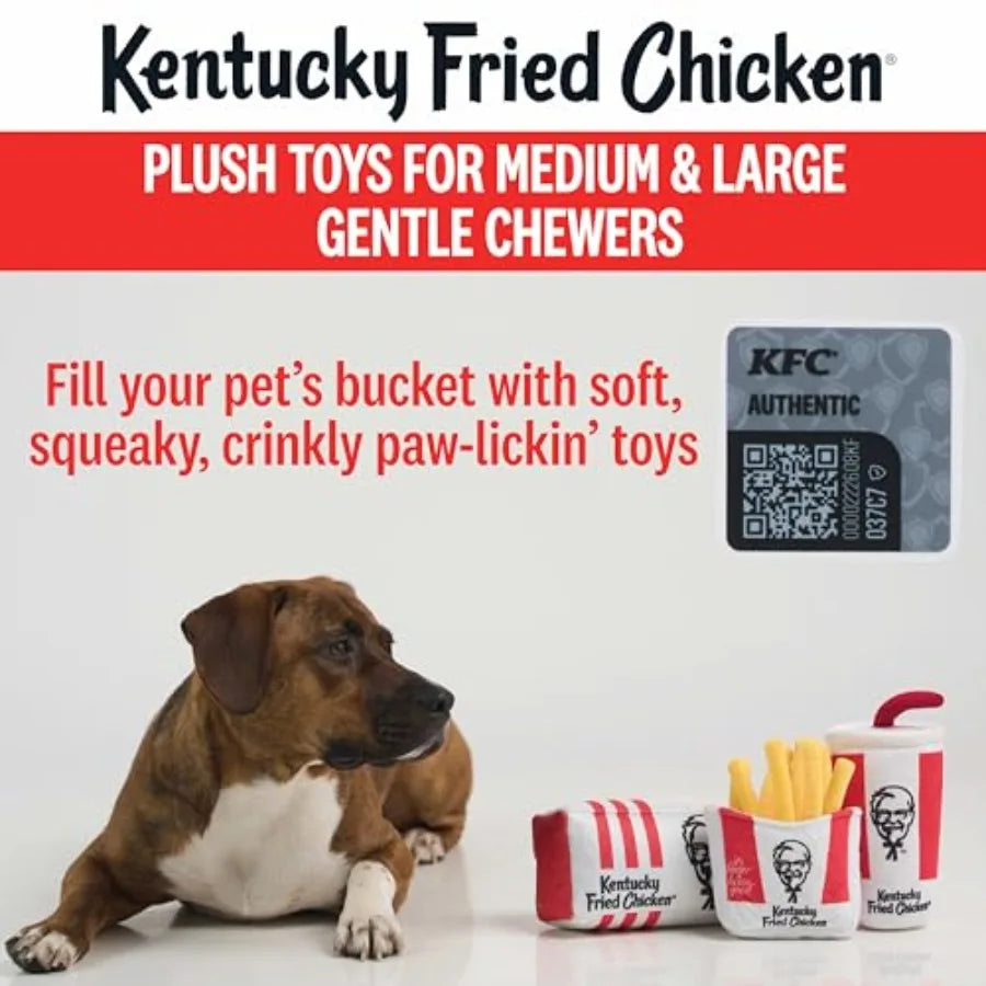 KFC Chicken Box Meal 3-Piece Dog Toy Set - Chicken Box, French Fries and Soda Fun Food-Themed Crinkle and Squeaky Interactive P