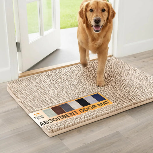 Super Absorbent Quick-Dry Chenille Dog Door Mat 24x17 Inches, Non-Slip Machine Washable Pet Rug for Indoor Entryway