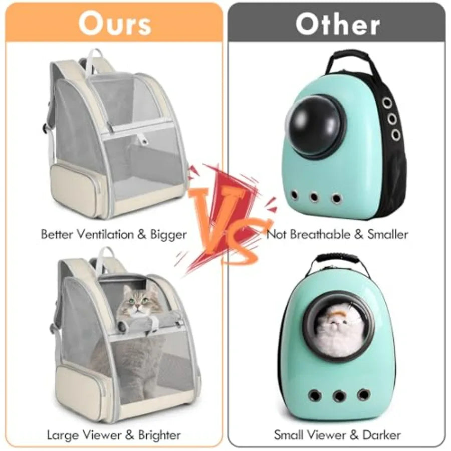 Cat Backpack Carrier, Large Pet Carrier Backpack with Kitten Wand Feather Toy for Medium Small Dog Cat Puppy Kitty Bunny up to