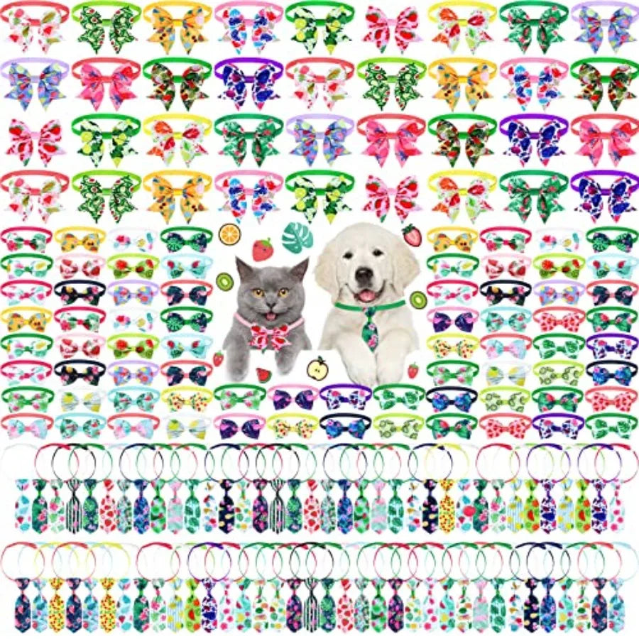Summer spring dog bow tie collars bulk, polyester, multicolor, adjustable fit for pet grooming accessories