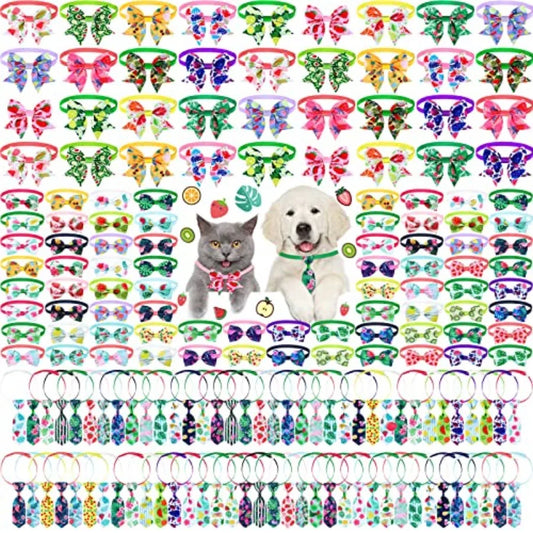 Summer spring dog bow tie collars bulk, polyester, multicolor, adjustable fit for pet grooming accessories