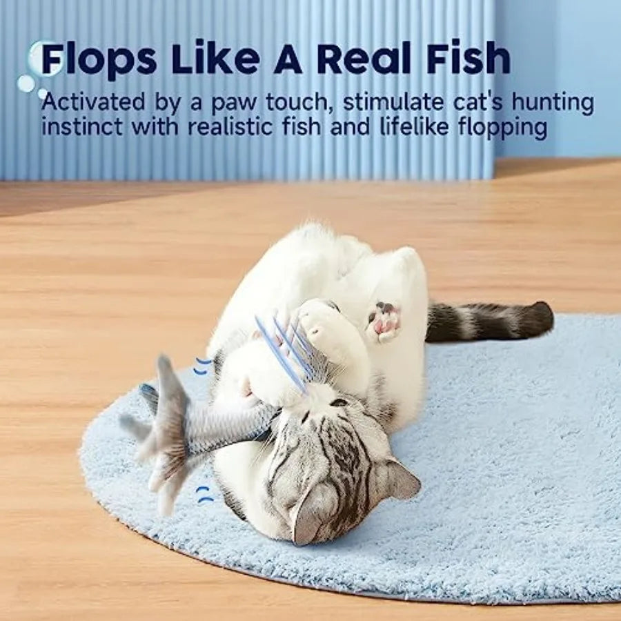 Cat Toys Flopping Fish with Catnip, Moving Kitten Kicker, Floppy Wiggle Carp for Small Dogs, Interactive Motion Kitty Exercise,