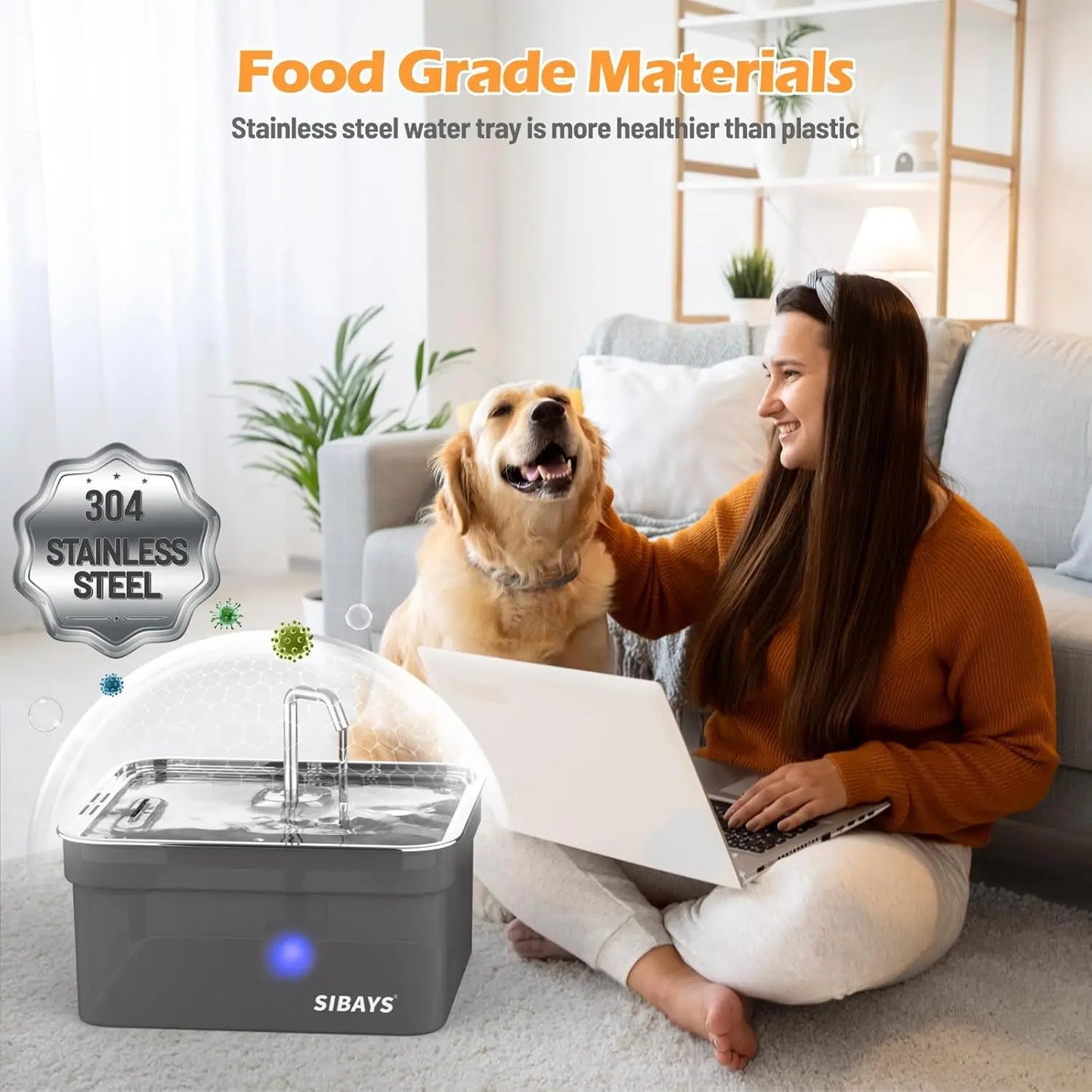 Large Capacity Automatic Pet Water Fountain with Stainless Steel Bowl, Easy Clean BPA-Free for Dogs and Cats