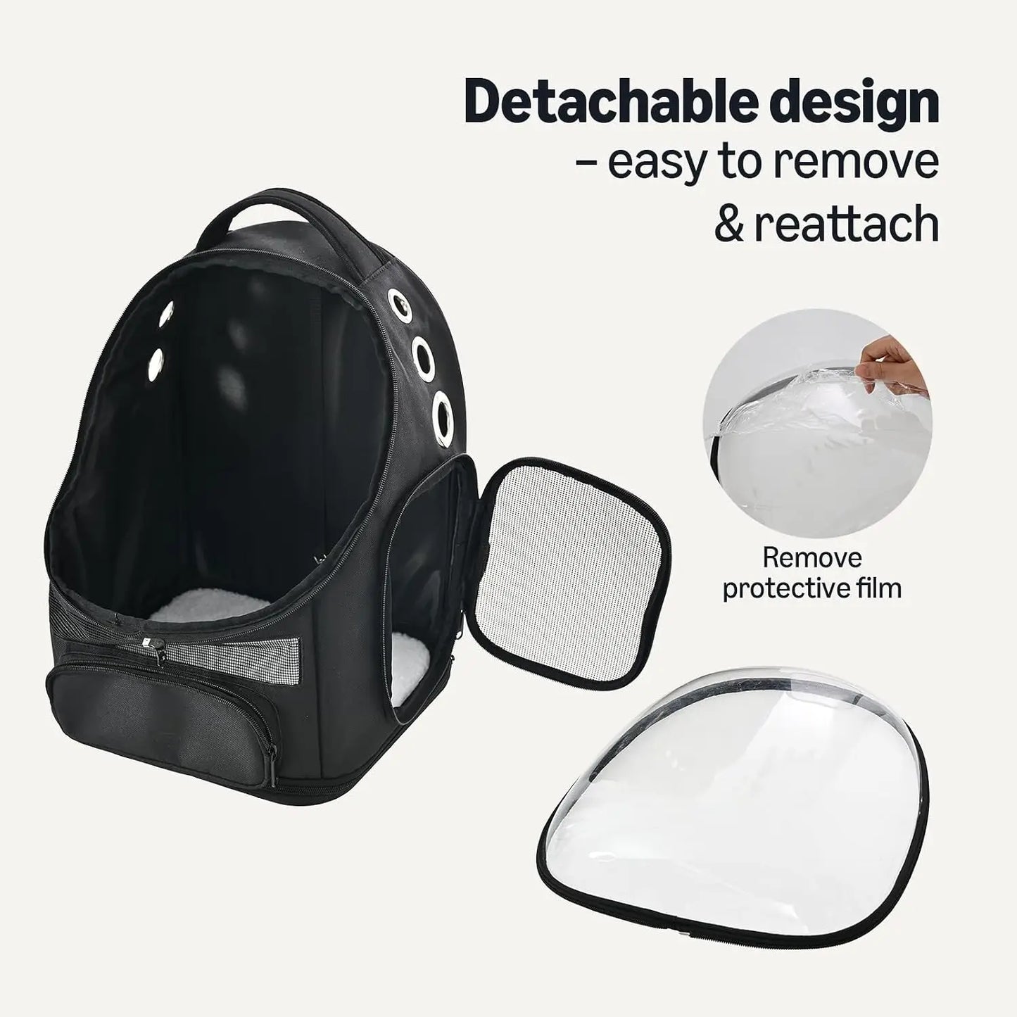 Collapsible Pet Carrier Backpack for Small Cats & Dogs, Bubble Window, Breathable Mesh, Foldable Travel, Black