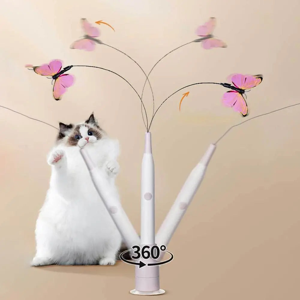 Switchable Butterfly Pattern Cat Teasing Stick Self-hilarity Relieves Interactive Toy Automatic Cat Teaser Removable Handle
