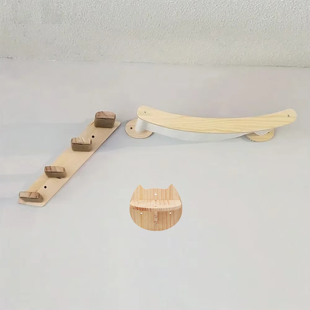 Cat Hammock and Stairway with Sisal Rope Wall Mounted Climbing Shelf Scratching Grinding Claws Toy for Kitten Cats Furniture