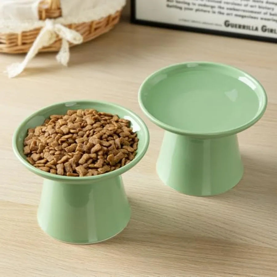 6.2 Inch Extra Wide Elevated Ceramic Cat Bowls, Food and Water Bowl Set for Elder Big Cats Small Dogs, Raised Design for Pet Ea