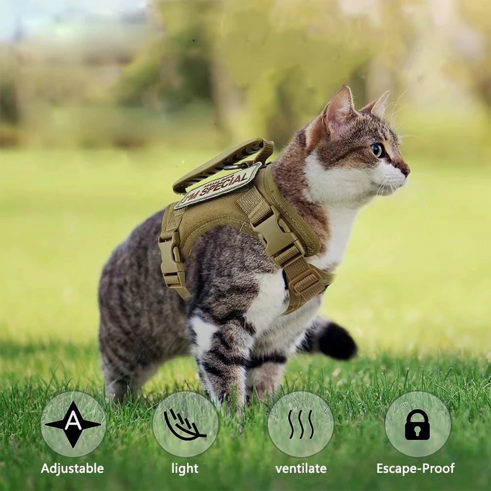 Outdoor tactical cat chest harness vest type lead rope anti-break adjustable walking cat leash Waterproof Cat Clothes Strap