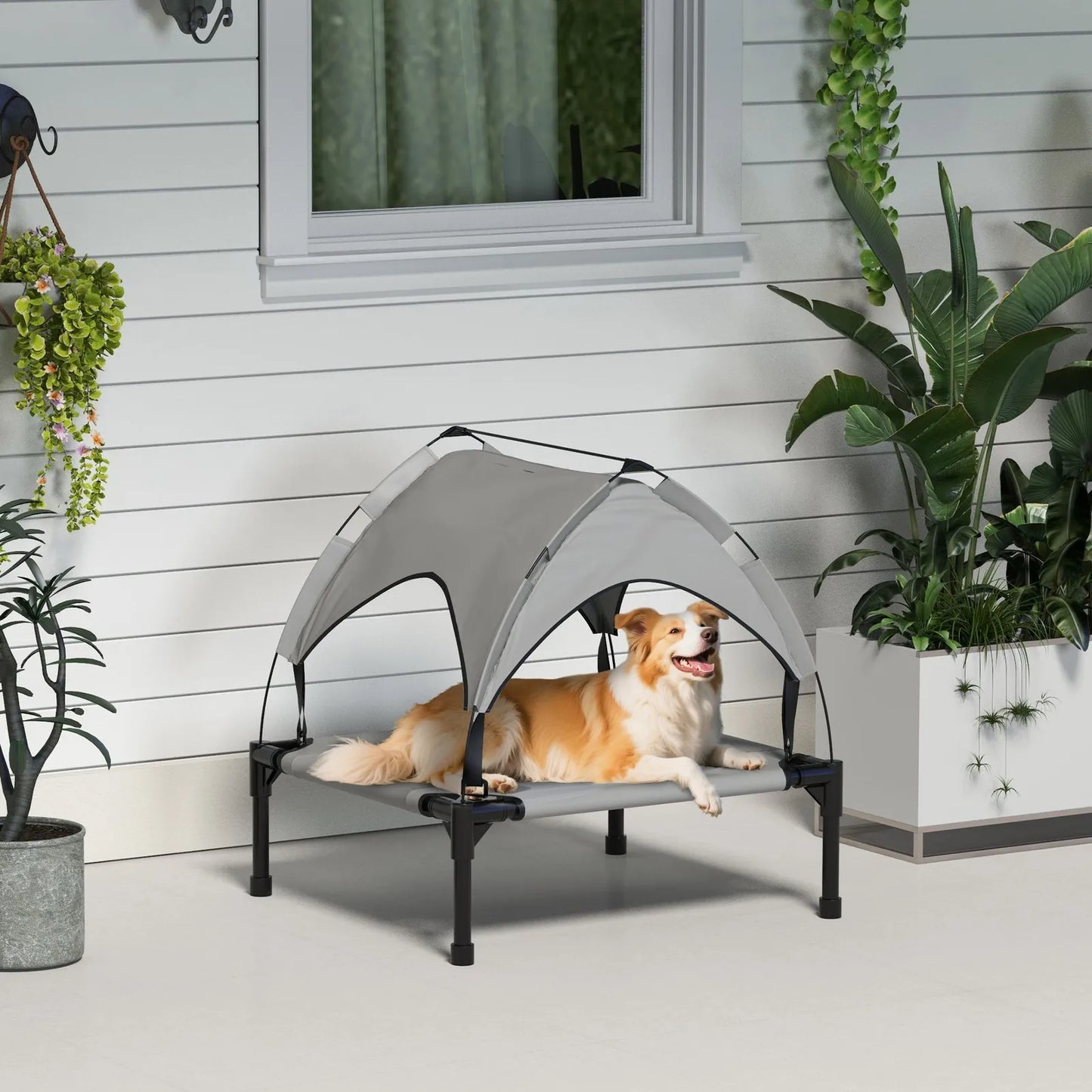 Elevated Dog Bed with Canopy, Raised Outdoor Pet Bed for Camping