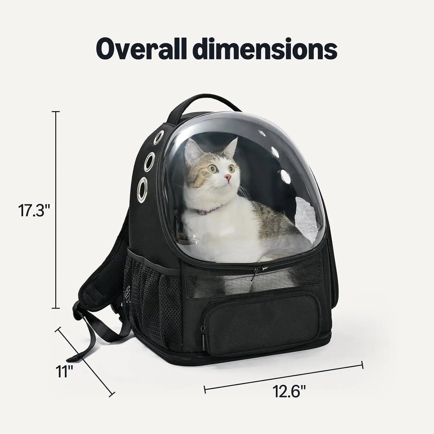 Collapsible Pet Carrier Backpack for Small Cats & Dogs, Bubble Window, Breathable Mesh, Foldable Travel, Black