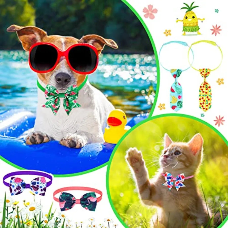 Summer spring dog bow tie collars bulk, polyester, multicolor, adjustable fit for pet grooming accessories