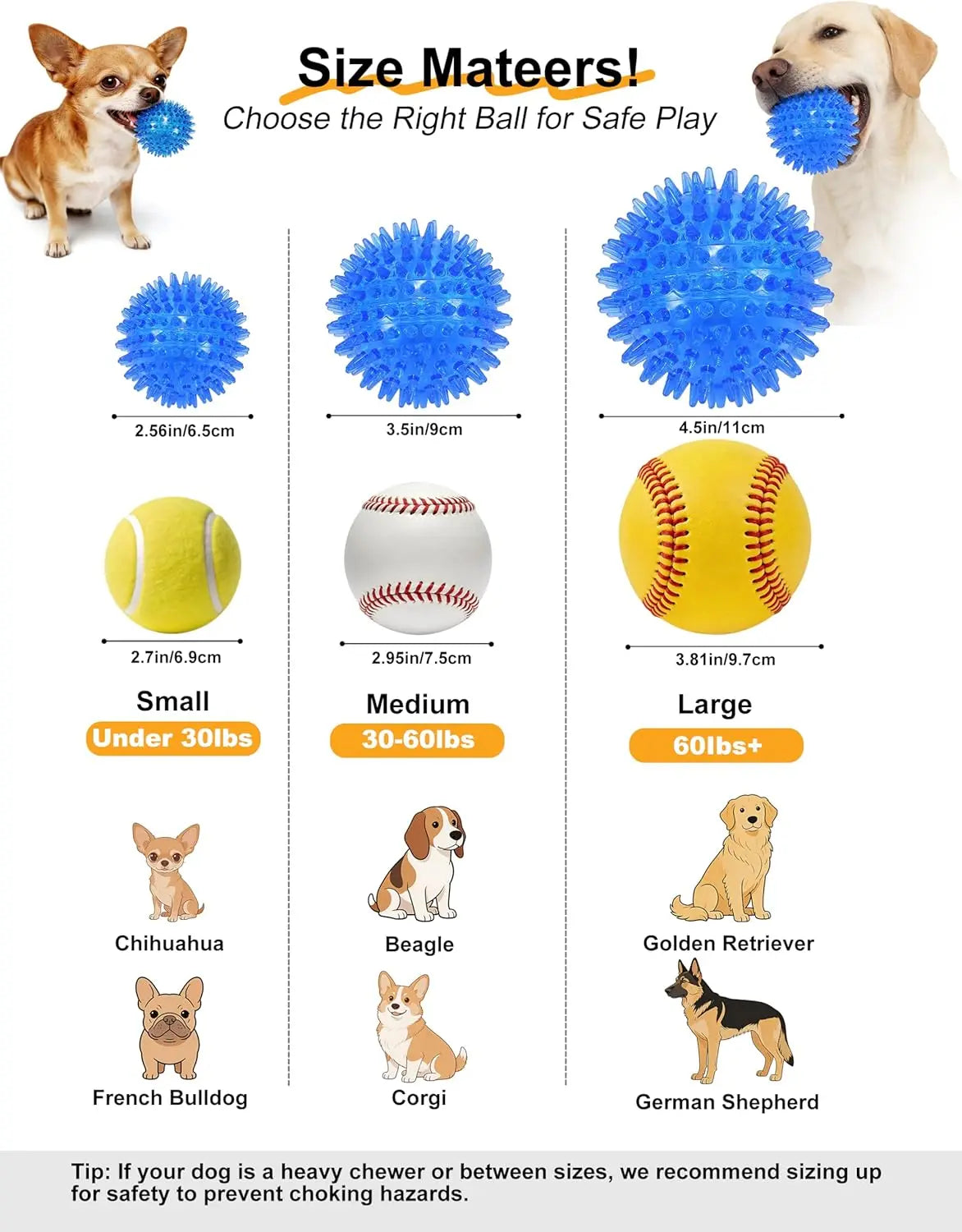6 Pack Squeaky Dog Toy Balls, Floating Pool Toys, Durable Fetch Chew Toys for Medium/Large Dogs