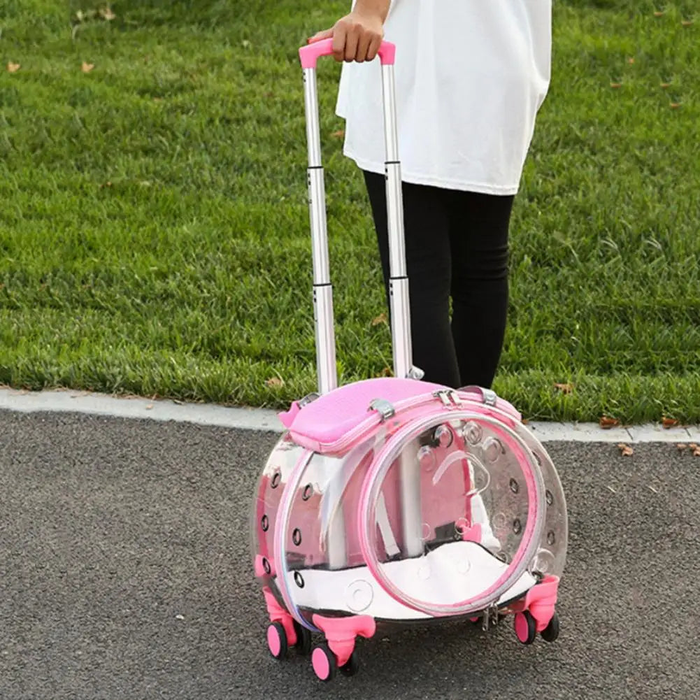 Pet Trolley Case, Portable Transparent Cat Bag Multifunctional Pet Backpack, Pink Outing Bag Pet Carrier