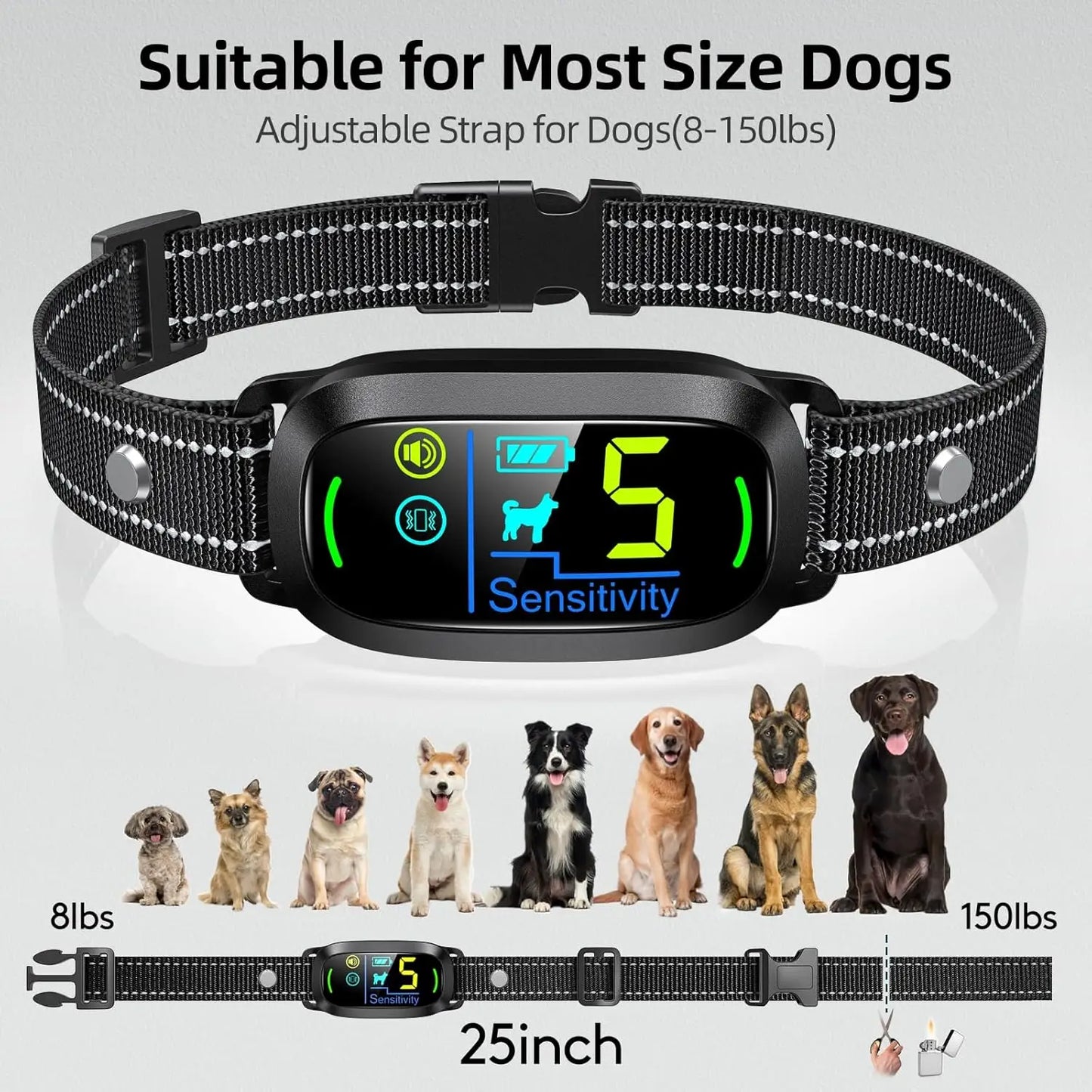 Dog Bark Collar, Rechargeable Smart Collar, Anti Barking Training Collar with 5 Adjustable Sensitivity Beep Vibration, Bark Coll