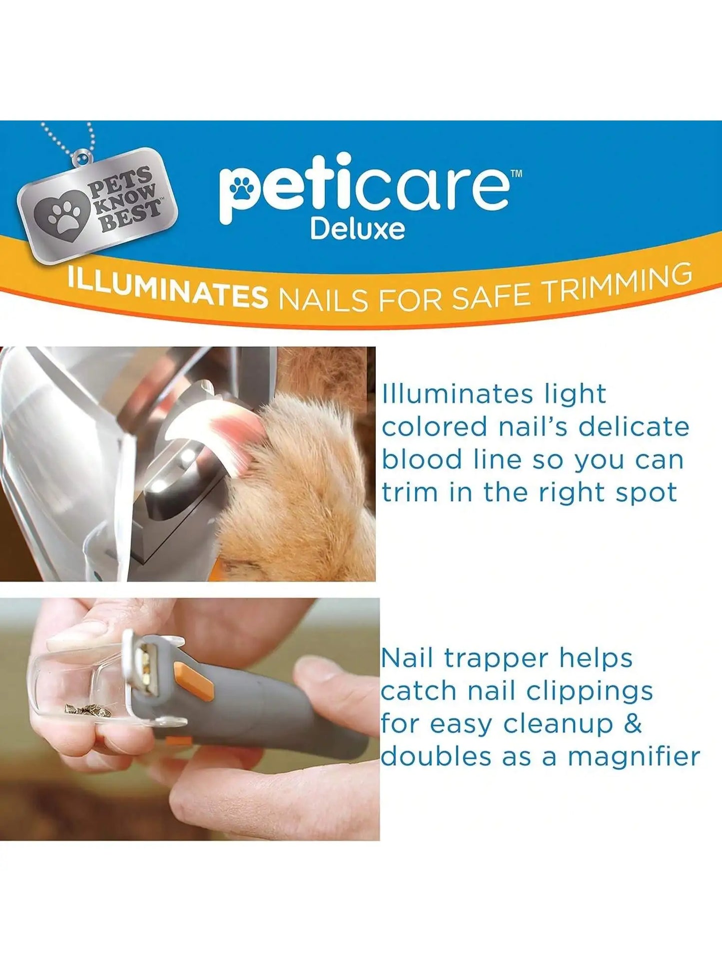 Omnliy LED Pet Nail Clipper for Dogs & Cats, 5X Magnification, Nail Trapper, Sharp Steel Blades, Quick Trimming