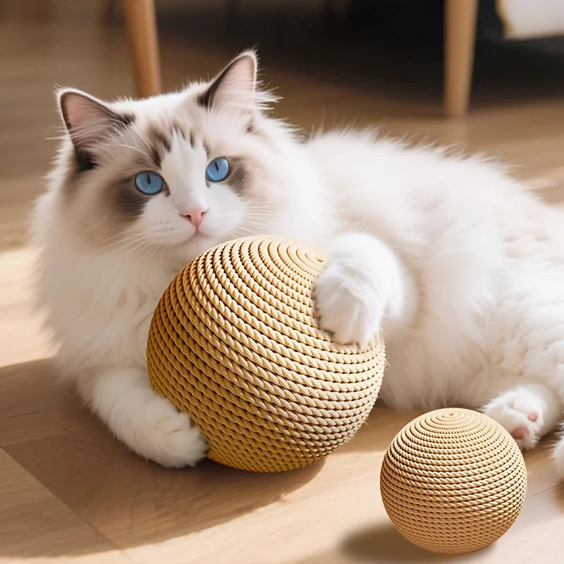 Large Sisal Cat Ball Toy, Interactive Self-Amusing Scratcher, Chew & Teeth Cleaning Toy for Kittens, Indoor Cats