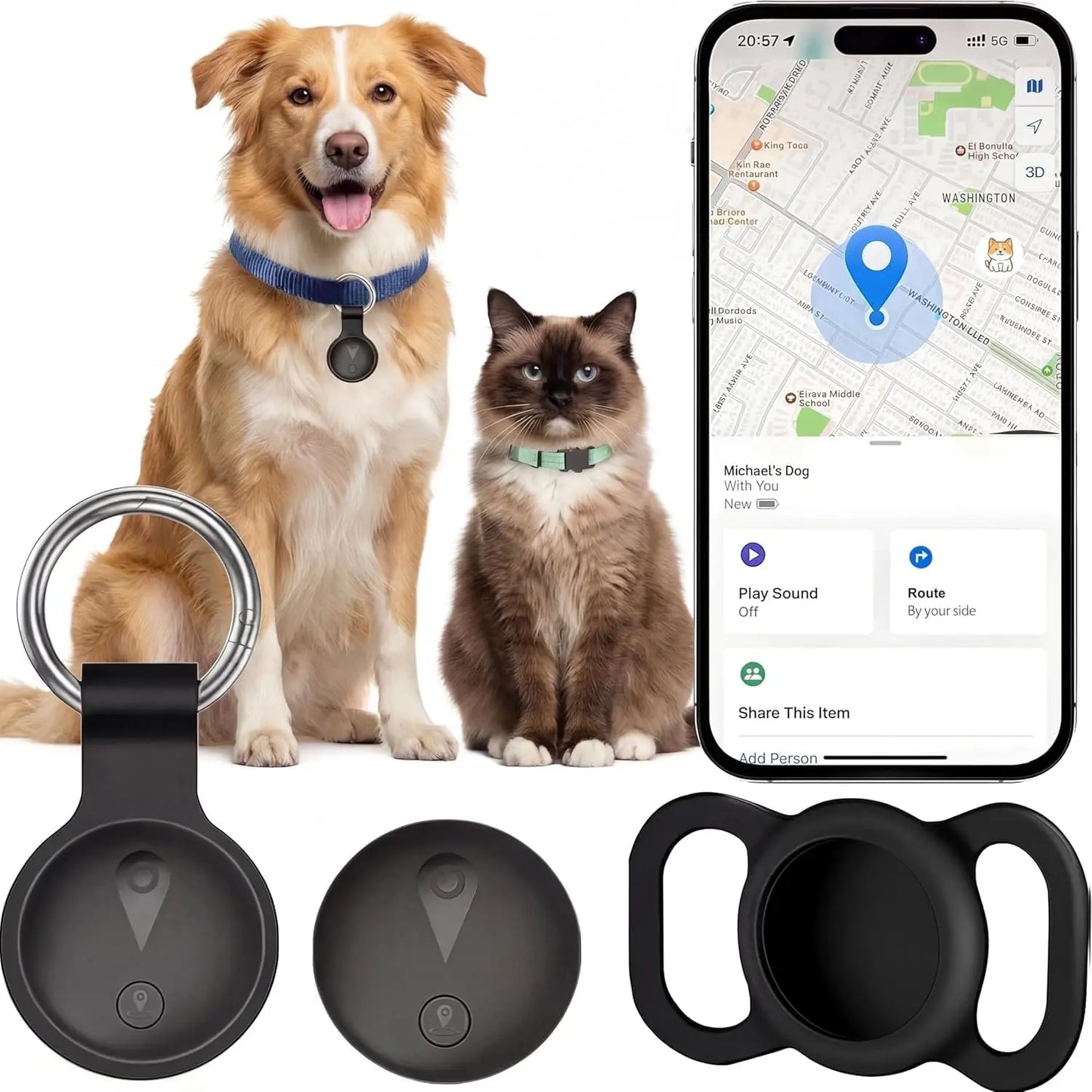 GPS for Dogs, Smart Collar with Real-Time Location - Pet Location with Holder, No Monthly Fee/No SIM Card, Works with iOS Find M