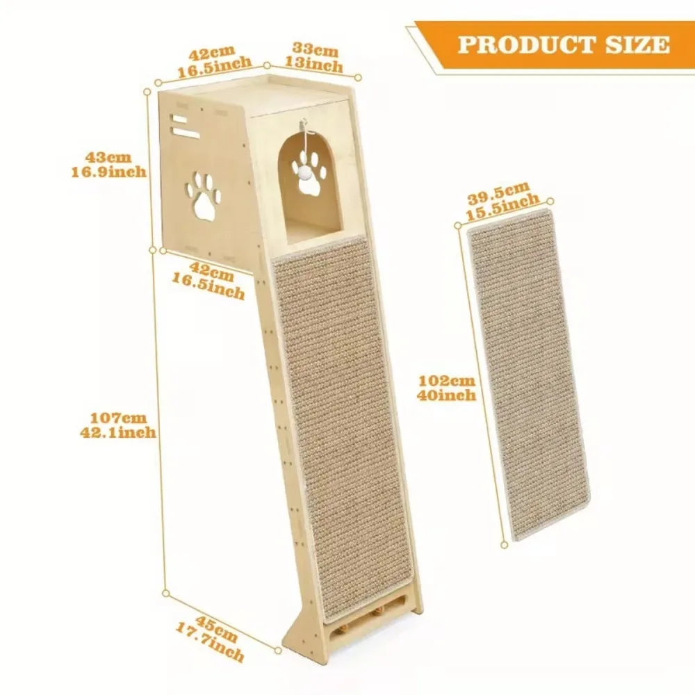 59 Inch Indoor Cat Climbing Tower with Sisal Scratching Posts