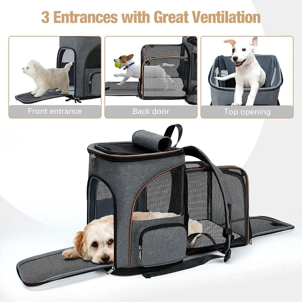 Expandable Pet Backpack Carrier for Cats and Small Dogs, Airline-Approved with Safety Leash, Grey
