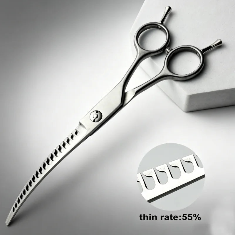 Wingsbro 7'' Curved Chunkers Shears Curved Thinning Shears Stainless Steel Dog Grooming Cat Curved Scissors Light Weight Special
