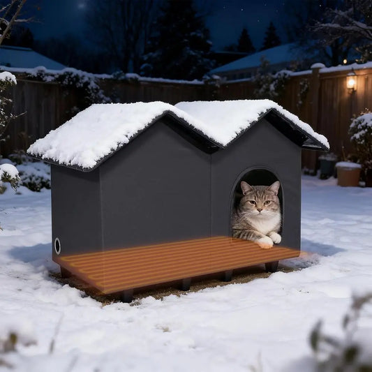 Large Heated Cat Houses or Indoor/Outdoor Cats with Elevated Heated Cat Bed Waterproo， Insulated Providing Sae eral Cats, Easy t