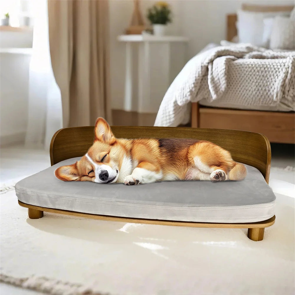 Unique Elevated Pet Sofa Wood Small Dog Couch Bed with Cushion for Puppy Kitty