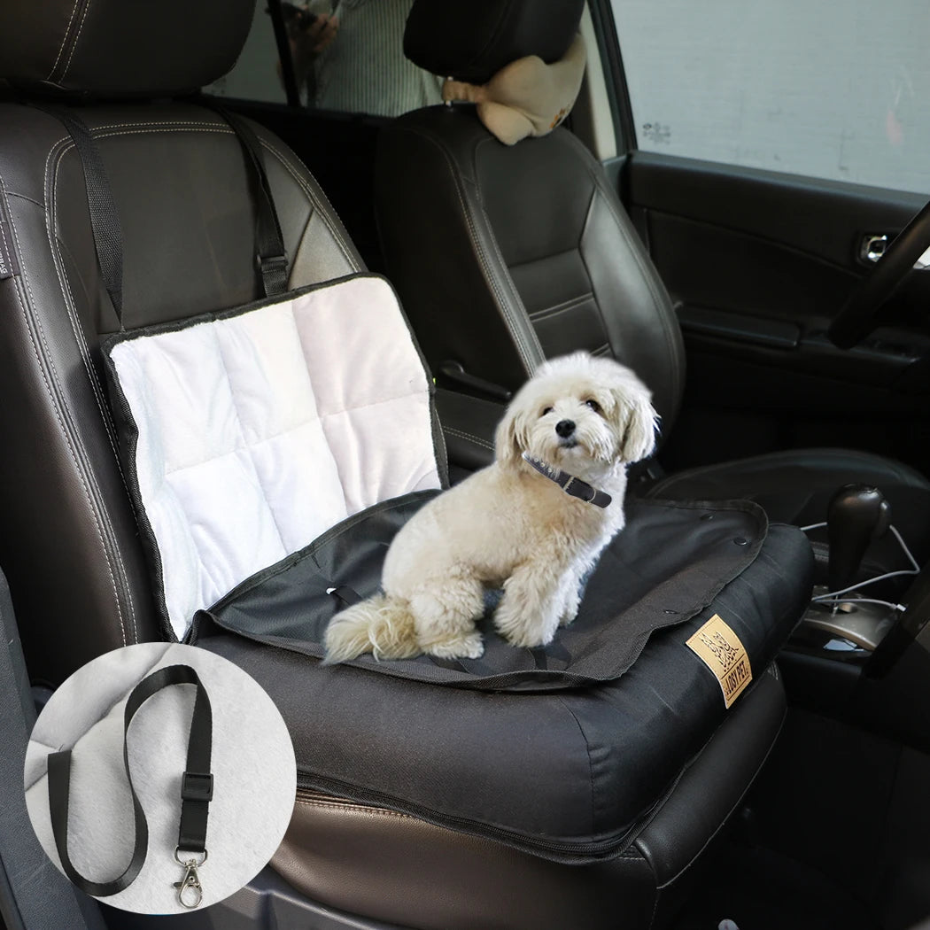 Waterproof Pet Seat Pad for Car Home Use - Removable Cover Dog Cat Cushion Bed Mat with Safety Belt for Front Seat